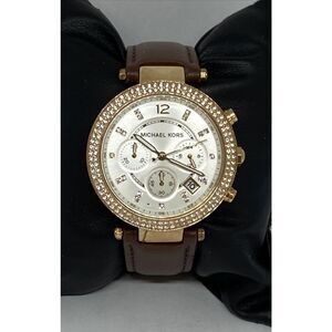 Michael Kors MK5774 Women's Brown Leather Analog White Dial Quartz Watch XX476